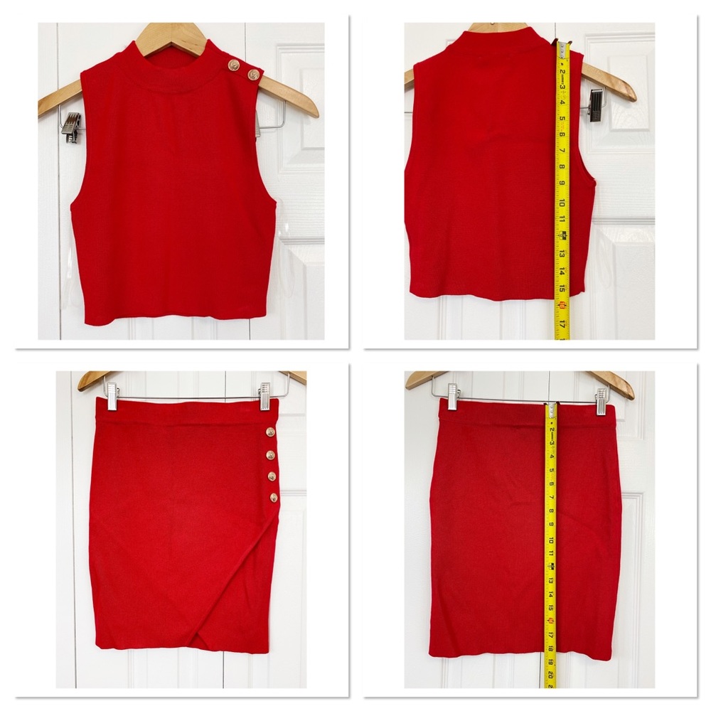 Hera red two piece set top skirt mock neck